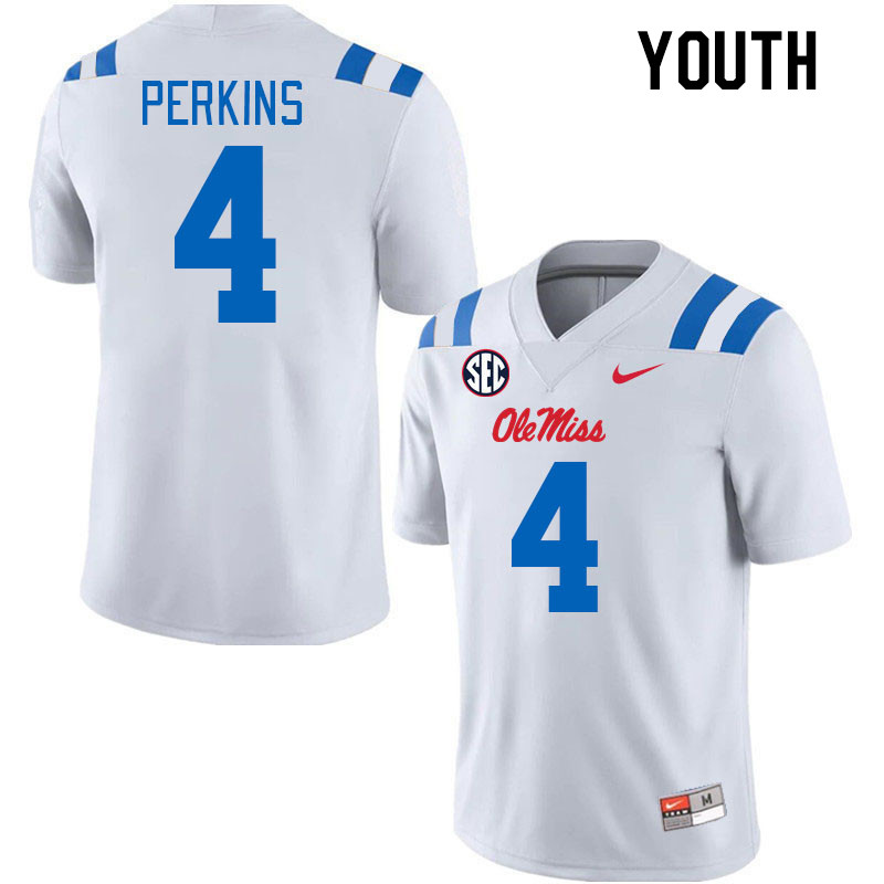 Youth #4 Suntarine Perkins Ole Miss Rebels 2024 New Uniforms College Football Jerseys Stitched-White